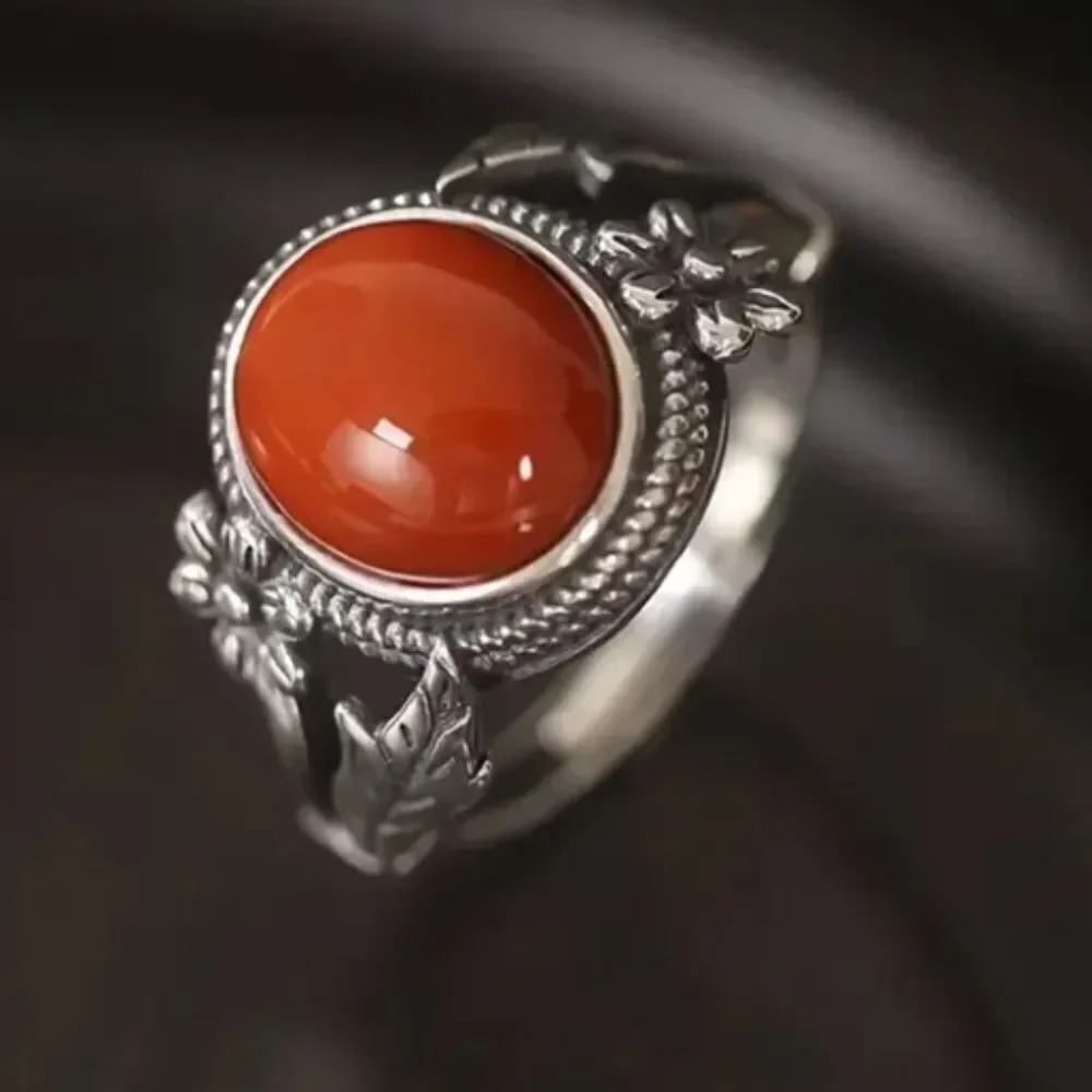Vintage Silver Ring with Red Stone sz 7